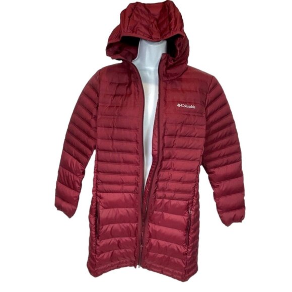 Columbia Women's Lake 22 Down Burgundy Long Hooded Full Zip Jacket Sz Medium / M - Picture 4 of 12